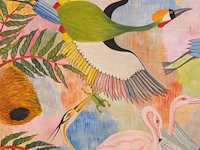 Pilipili mulongoy (1914-2007), untitled (cranes and flamingos), oil on canvas, ca. 1970, 91 x 140 cm. (35.82 x 55.11 in.) - afbeelding 6 van  7
