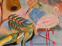 Pilipili mulongoy (1914-2007), untitled (cranes and flamingos), oil on canvas, ca. 1970, 91 x 140 cm. (35.82 x 55.11 in.) - afbeelding 7 van  7