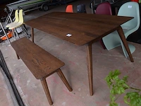 Pitcher eettafel of vergadertafel van seuren tafels in massief hout met schuin onderstel 100x260 cm met bijpassende pitcher zitbank 200 cm lengte en 47 cm hoogte (6) - afbeelding 2 van  8