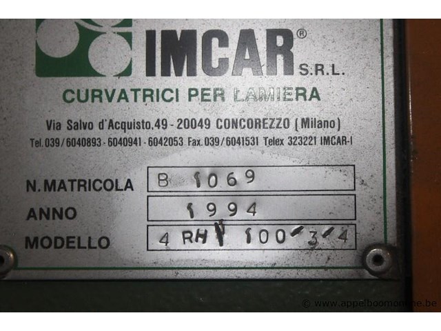 Plaatwals imcar 4 rh 100-3/4, bouwjaar 1994, serienummer b 1069, werking niet gekend - afbeelding 2 van  2