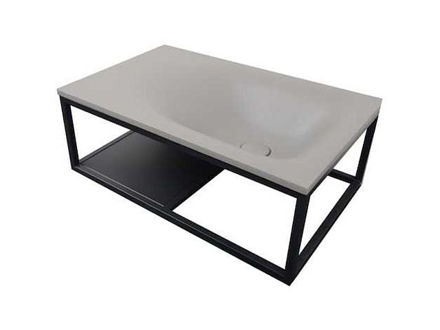 Plan vasque rectangulaire en béton et acier inoxydable - gris et noir - afbeelding 2 van  7