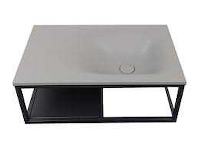 Plan vasque rectangulaire en béton et acier inoxydable - gris et noir - afbeelding 3 van  7