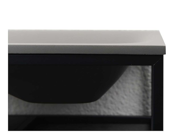 Plan vasque rectangulaire en béton et acier inoxydable - gris et noir - afbeelding 4 van  7