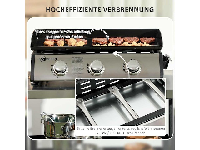 Plancha - gasbarbecue, tafelbarbecue met 3 branders - afbeelding 4 van  11