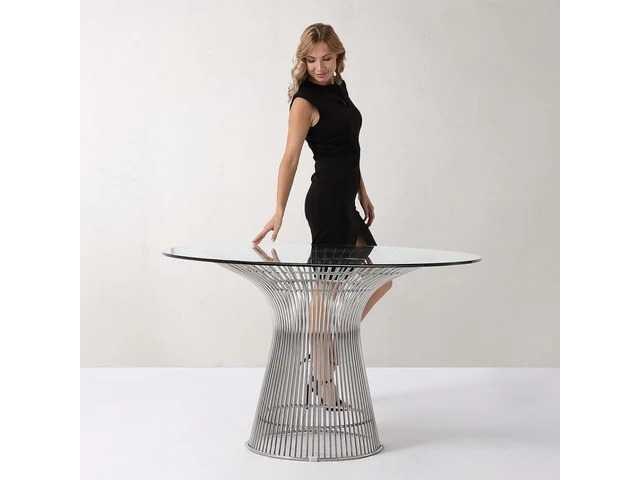 Planet round eettafel - 120 cm - zilveren frame - heldere glazen tafel - afbeelding 4 van  5
