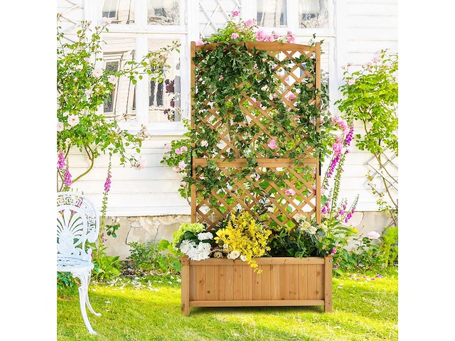 Plantenbak met een latwerk, sparrenhout, 180 cm, bloempot met privacyscherm - afbeelding 1 van  6