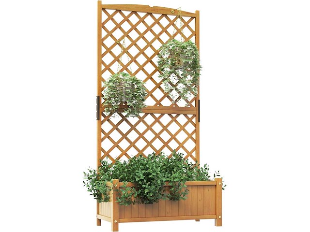 Plantenbak met een latwerk, sparrenhout, 180 cm, bloempot met privacyscherm - afbeelding 2 van  6