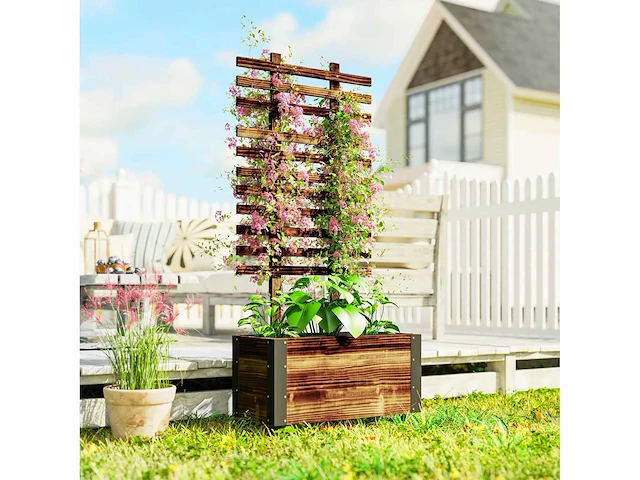 Plantenbak met klimrek, bloemdoos met geotextielfolie en wielen - afbeelding 1 van  5