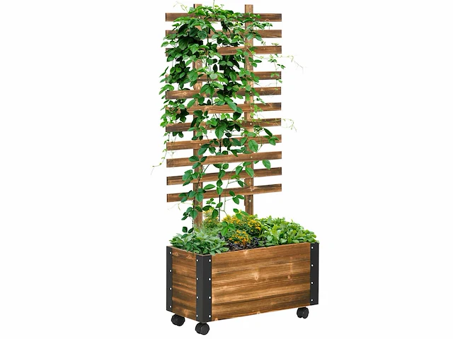 Plantenbak met klimrek, bloemdoos met geotextielfolie en wielen - afbeelding 2 van  5