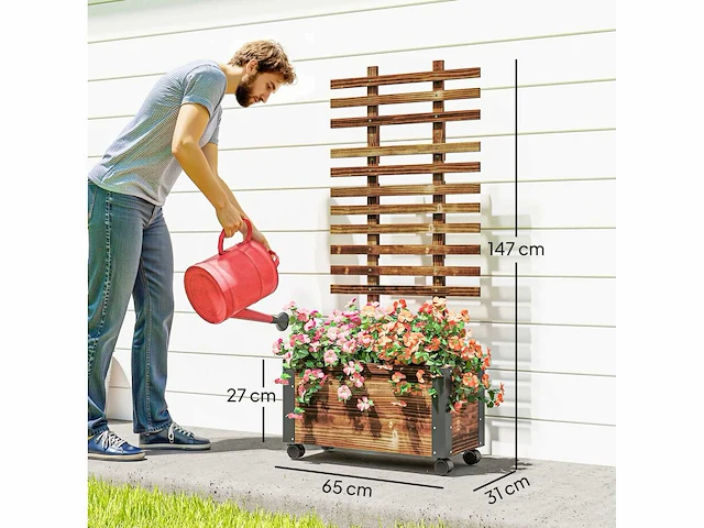 Plantenbak met klimrek, bloemdoos met geotextielfolie en wielen - afbeelding 3 van  5