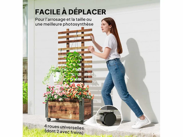 Plantenbak met klimrek, bloemdoos met geotextielfolie en wielen - afbeelding 5 van  5