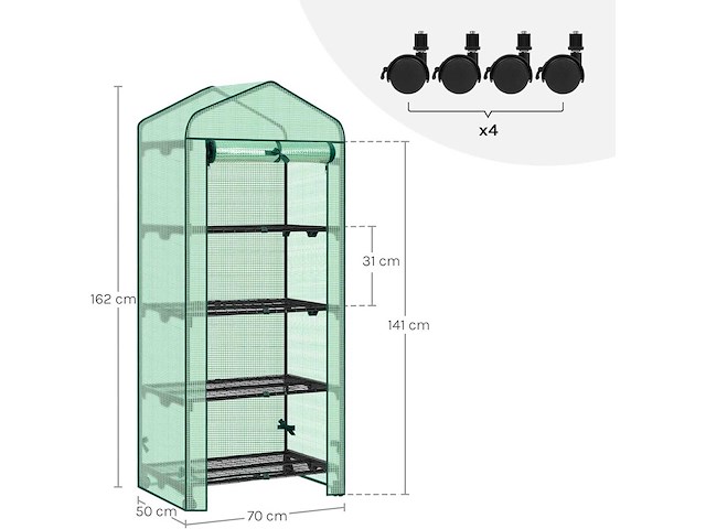 Plantenkas, mobiele kas op wielen, 130 g/m² pe zeil, 4 planken - afbeelding 4 van  4