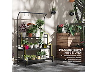 Plantenstandaard met drie lagen, bloemenplank met 6 haken - afbeelding 4 van  9