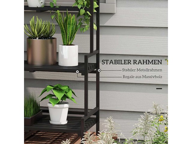 Plantenstandaard met drie lagen, bloemenplank met 6 haken - afbeelding 6 van  9