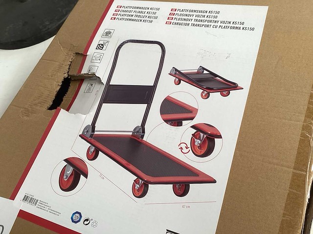 Plateauwagen 150 kg, afmeting 73 × 47 cm - afbeelding 1 van  4