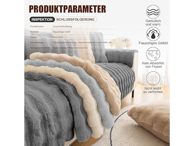 Pluche bankhoes grijs 110x240cm - afbeelding 4 van  4