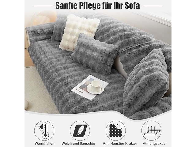 Pluche bankhoes grijs 110x240cm - afbeelding 2 van  4