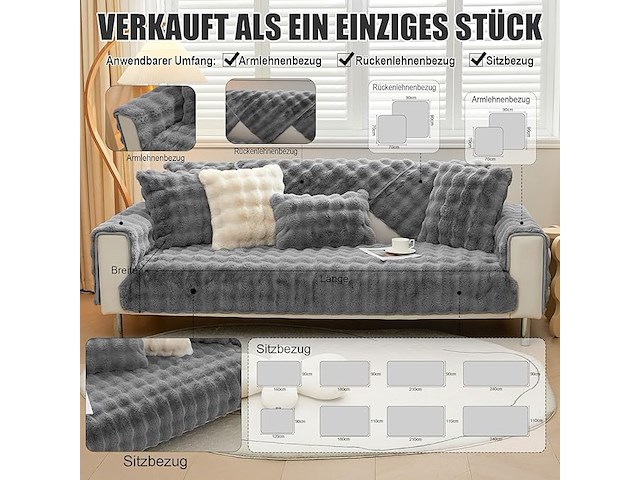 Pluche bankhoes grijs 110x240cm - afbeelding 3 van  4