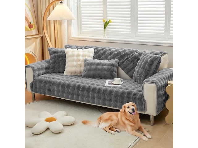 Pluche bankhoes grijs 110x240cm - afbeelding 1 van  4