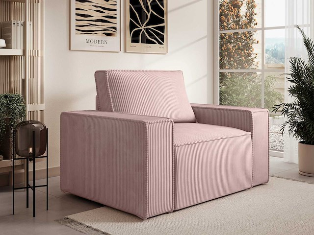 Poederroze ribfluwelen fauteuil - afbeelding 1 van  8