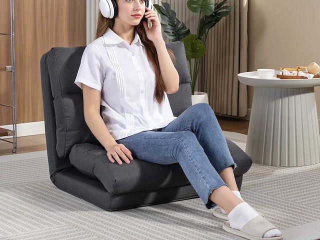 Poef die omgebouwd kan worden tot bed, achteroverleunbaar, opvouwbaar, donkergrijs - afbeelding 1 van  6