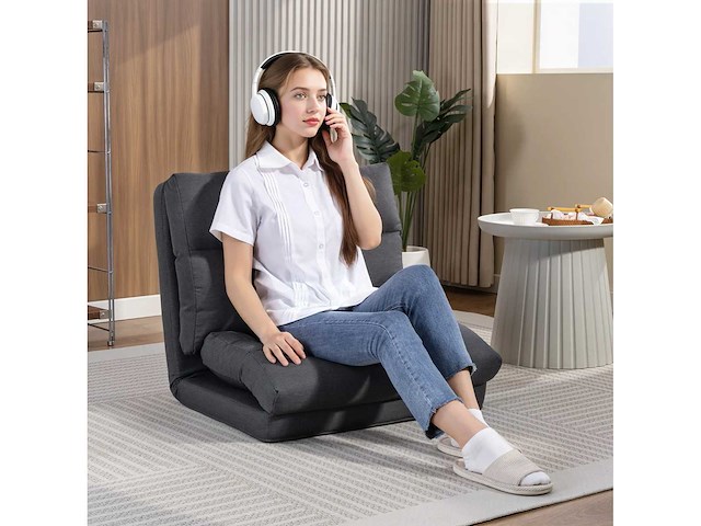 Poef die omgebouwd kan worden tot bed, achteroverleunbaar, opvouwbaar, donkergrijs - afbeelding 2 van  6