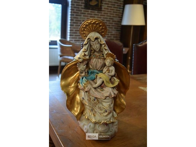 Polychroom terracota beeldje madonna met kind - afbeelding 1 van  4