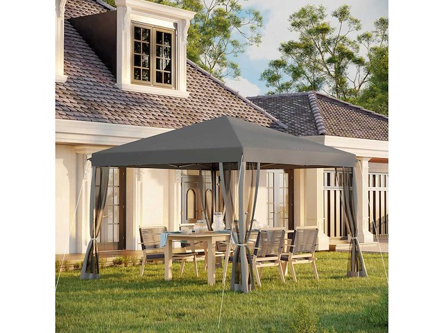 Pop-up gazebo barnum opvouwbare koloniale stijl 3 x 3 m 4 muskietennetten + grijze draagtas - afbeelding 1 van  3