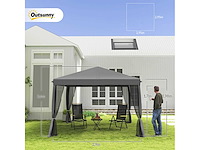 Pop-up gazebo barnum opvouwbare koloniale stijl 3 x 3 m 4 muskietennetten + grijze draagtas - afbeelding 3 van  3