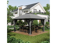 Pop-up opvouwbare tuintent met uv-bescherming 50+ met 4 geritste muggennetten 4 x 4 m grijs - afbeelding 1 van  6