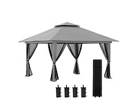 Pop-up opvouwbare tuintent met uv-bescherming 50+ met 4 geritste muggennetten 4 x 4 m grijs - afbeelding 2 van  6