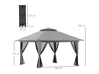 Pop-up opvouwbare tuintent met uv-bescherming 50+ met 4 geritste muggennetten 4 x 4 m grijs - afbeelding 3 van  6