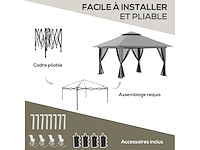 Pop-up opvouwbare tuintent met uv-bescherming 50+ met 4 geritste muggennetten 4 x 4 m grijs - afbeelding 5 van  6