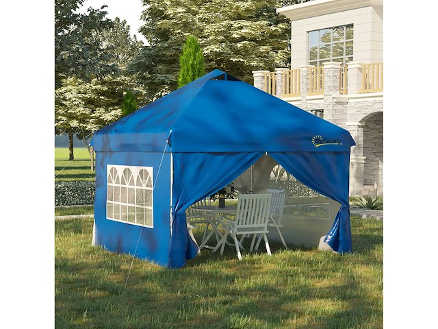 Pop-up prieel tent barnum 3x3 m met 4 afneembare blauwe zijwanden - afbeelding 2 van  7