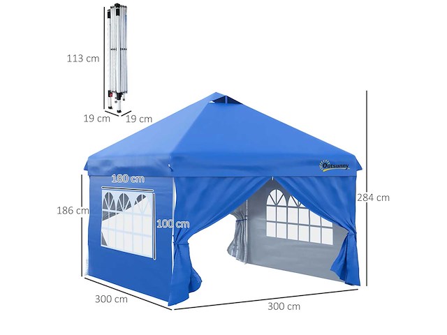 Pop-up prieel tent barnum 3x3 m met 4 afneembare blauwe zijwanden - afbeelding 4 van  7