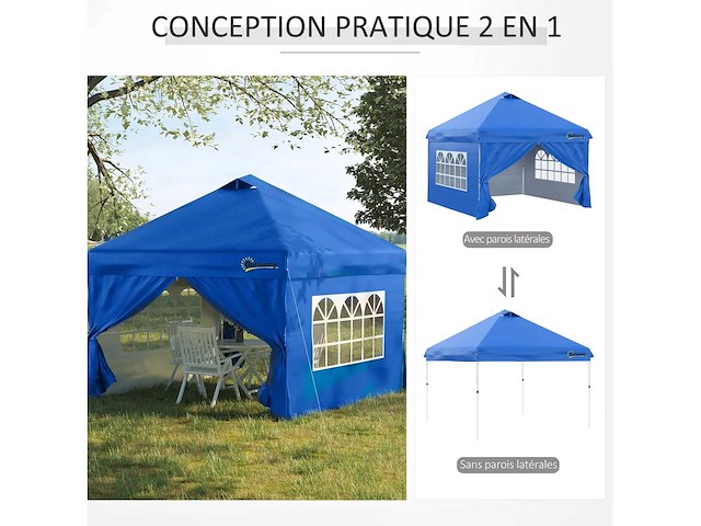 Pop-up prieel tent barnum 3x3 m met 4 afneembare blauwe zijwanden - afbeelding 5 van  7