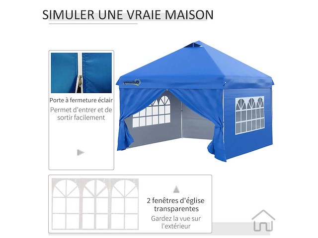 Pop-up prieel tent barnum 3x3 m met 4 afneembare blauwe zijwanden - afbeelding 6 van  7