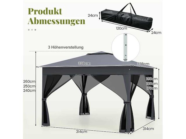 Pop-up vouwbare tuinprieel 3,4 x 3,4 m met 4 muskietennetten - afbeelding 3 van  6