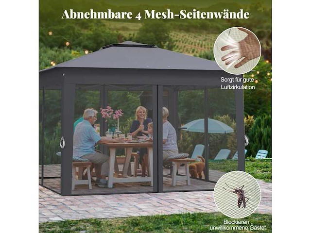 Pop-up vouwbare tuinprieel 3,4 x 3,4 m met 4 muskietennetten - afbeelding 5 van  6