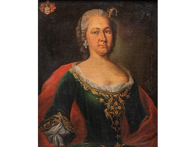 Portrait of a noble lady in 18thc fashion, oil on canvas 79 x 63 cm. (31.10 x 24.80 in.), frame: 92 x 79 cm. (36.21 x 31.10 in.) - afbeelding 1 van  5