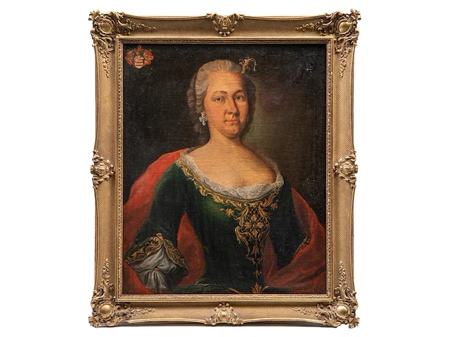 Portrait of a noble lady in 18thc fashion, oil on canvas 79 x 63 cm. (31.10 x 24.80 in.), frame: 92 x 79 cm. (36.21 x 31.10 in.) - afbeelding 2 van  5