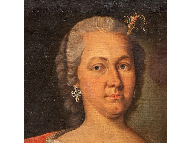 Portrait of a noble lady in 18thc fashion, oil on canvas 79 x 63 cm. (31.10 x 24.80 in.), frame: 92 x 79 cm. (36.21 x 31.10 in.) - afbeelding 4 van  5