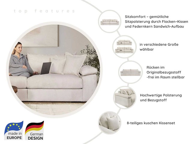 Pouf - beige stof met koord - afbeelding 3 van  9