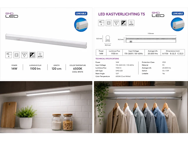 Praktische led onderbouwlamp – 14w – 6400k koud wit – ip20 – sigma-14 (10 stuks) - afbeelding 2 van  5