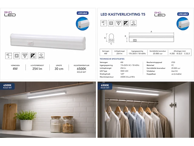 Praktische led onderbouwlamp – 4w – 6400k koud wit – ip20 – sigma-4 (10 stuks) - afbeelding 3 van  5
