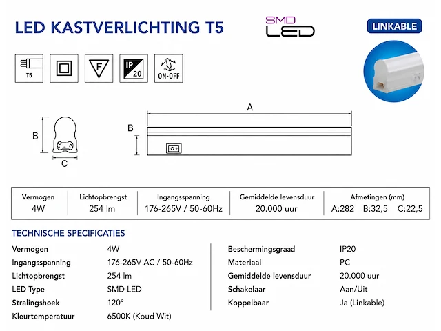 Praktische led onderbouwlamp – 4w – 6400k koud wit – ip20 – sigma-4 (10 stuks) - afbeelding 5 van  5