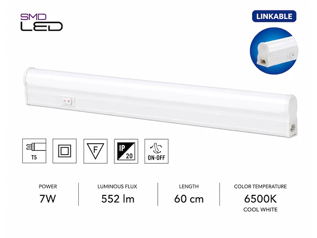 Praktische led onderbouwlamp – 7w – 6400k koud wit – ip20 – sigma-7 (10 stuks) - afbeelding 4 van  5