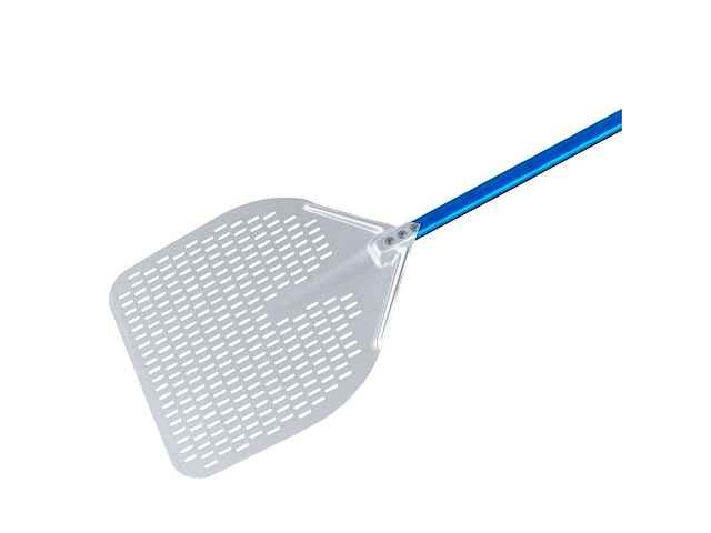 Premium rechthoekige pizza peel - azzurra - aluminium - 330x330mm - geperforeerd - 60cm handvat - afbeelding 3 van  7