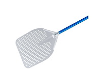 Premium rechthoekige pizza peel - azzurra - aluminium - 330x330mm - geperforeerd - 60cm handvat - afbeelding 3 van  7