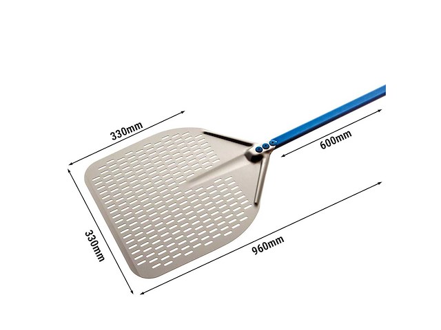 Premium rechthoekige pizza peel - azzurra - aluminium - 330x330mm - geperforeerd - 60cm handvat - afbeelding 4 van  7
